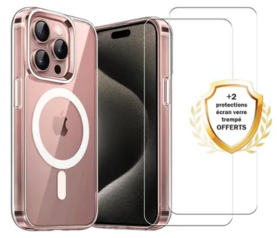 Image de Coque antichoc magsafe compatible iPhone 16 Pro Transparente + 2 protections écran - EVETANE