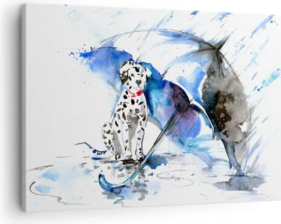 Produktbild von Bild auf Leinwand - Leinwandbild - Hund Regenschirm Regen Wetter - 70x50cm - Wand Bild - Wanddeko - Leinwanddruck - Bilder - Kunstdruck - Wanddekoration - Leinwand bilder - Wandkunst - AA70x50-3044