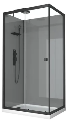 Immagine prodotto di Doccia completa Marwell doccia completa Grey Style Rectangle 215x90x90cm - doccia prefabbricata con vetro temperato da 5 mm - con ripiano per utensili da doccia