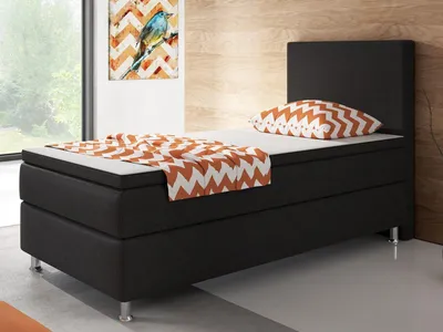 Produktbild von Boxspringbett Bett 90x200 Webstoff Schwarz Einzelbett Schlafzimmer modern