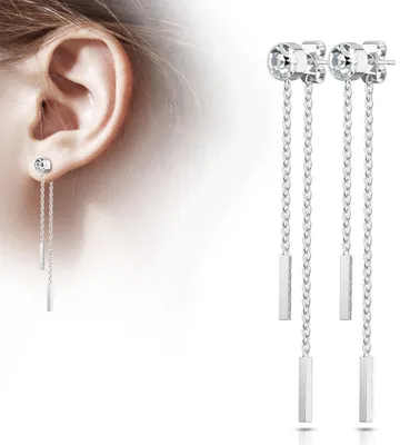 Produktbild von Ohrstecker mit Kette: Edelstahl Ohrringe mit Zirkonia Kristall Silber
