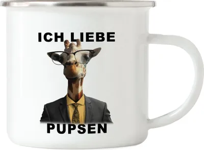 Produktbild von Ich Liebe Pupsen Emaille Tasse Büro-Tasse Beamter Behörde Lustig Humorvoll Giraffe