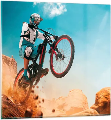 Produktbild von Bilder auf glas - Fahrrad Sport Helm - 60x60cm - Glasbilder - Wandbilder - Kunstdruck - zum Aufhängen bereit - Wanddekoration aus Glas - Glas Bilder - Wandbild auf Glas - Einteilig - GAC60x60-4098