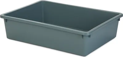 A gray plastic litter box is shown from a slightly elevated angle against a white background.