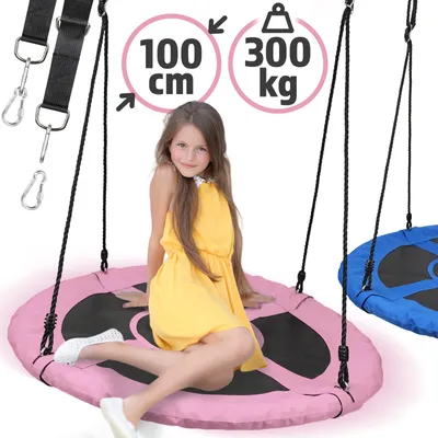 Produktbild von Physionics® Nestschaukel - Pink, Outdoor/Indoor, bis 300 kg Belastung, 100 cm Sitzfläche, für Kinder/Erwachsene - Rundschaukel, Tellerschaukel, Gartenschaukel, Hängeschaukel, Mehrkindschaukel