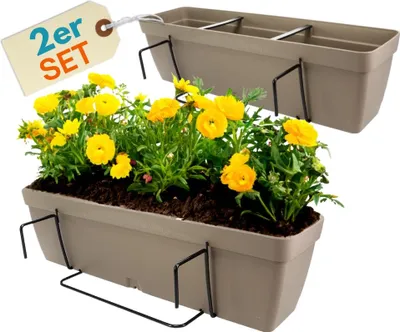 Produktbild von 2er Set Blumenkasten Balkongeländer Balkon Blumenkasten Balkonkasten mit Halterung Balkonkasten Geländerkästen Balkonkasten mit Wasserspeicher 50 cm