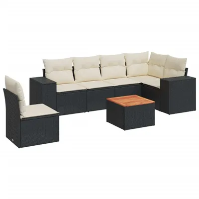 Produktbild von vidaXL 7-tlg. Garten-Sofagarnitur mit Kissen Schwarz Poly Rattan