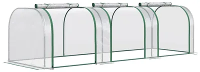 Imagen del producto de Invernadero, estructura de acero con recubrimiento en polvo, 295 cm x 100 cm x 80 cm, cubierta de PVC transparente, construcción ligera, tres ventanas de ventilación