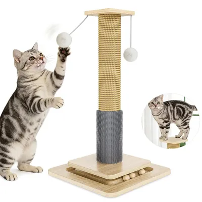 Image de Arbre à chat 3 en 1 : poteau à gratter et panneau à gratter - corde en sisal - balles suspendues - structure en bois - type A