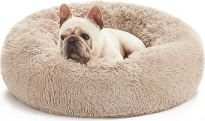 Produktbild von SPOCADO "County" Hundebett | Flauschiges Plüschmaterial | Donutform für Geborgenheit | Rutschfest & waschbar | 70 x 70 x 20 cm | beige | SCO-40