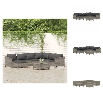 Produktbild von vidaXL 8-tlg. Garten-Lounge-Set mit Kissen Grau Poly Rattan -  Gartenmöbel-Sets