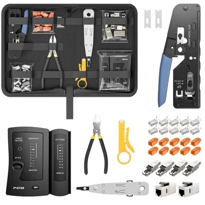 Netzwerk-Werkzeugset mit RJ45 Crimpzange, Tester, Steckern