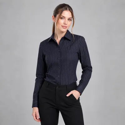 Produktbild von Damen Bluse langarm, Nadelstreifen, Größe 46  : 46 : Nadelstreifen : 60% Baumwolle 40% Polyester