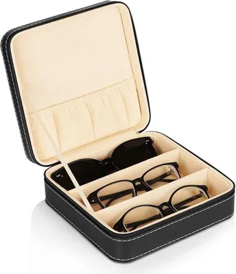 Zdjęcie produktu dla Czarne etui na okulary 18 x 18 x 7 cm, 3 przegródki