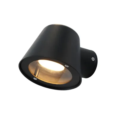 Obrázek produktu pro Černé nástěnné LED svítidlo z hliníku, stupeň krytí IP44, vhodné pro terasy a zahrady. Obsahuje žárovku GU10 o výkonu 5 W.