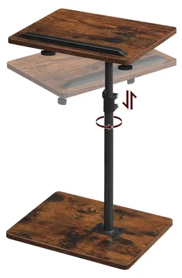 Image de Table d'appoint en forme de C, pivotante à 360°, réglable en hauteur, de 50,8 à 75 cm, de couleur marron, en métal et en panneaux de particules