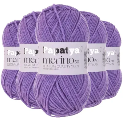 Papatya Merino50 Winterwolle 5 x 100g Strickgarn 50% Wolle Oeko-Tex Häkelgarn Lila