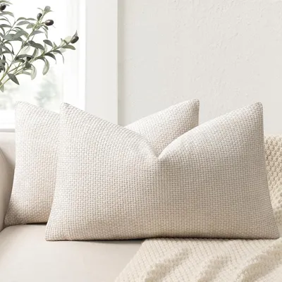 Immagine prodotto di Cuscino decorativo 30x50 cm - Set di 2 - Copricuscino in ciniglia - Cuscino lombare - Morbido - Con cerniera