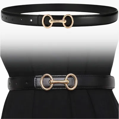 Immagine prodotto di Elegante cintura da donna in pelle naturale, nera, con fibbia dorata, 105x2 cm