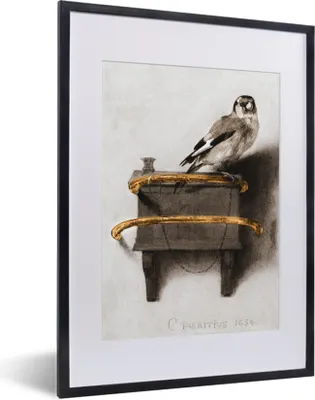 Produktbild von MuchoWow® MuchoWow® Gerahmtes Poster Der Stieglitz - Carel Fabritius 30x40 cm - Poster mit zchwarzem Bilderrahmen - Wandposter Schlafzimmer