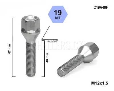 Obrázek produktu pro Kolový šroub M12x1,5x40 kuželový, klíč 19, C19A40F, výška 67 mm