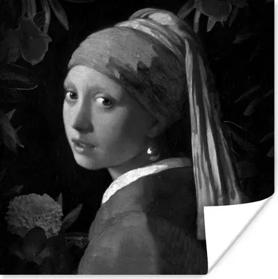 Produktbild von MuchoWow® Poster Das Mädchen mit dem Perlenohrring - Johannes Vermeer - Schwarz und weiß 30x30 cm - Wandposter - Printing