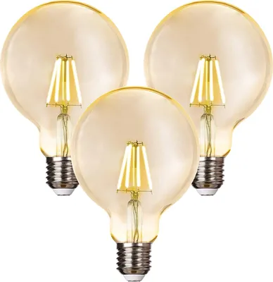 Produktbild von 3er Set 4 Watt LED Glühbirne Filament gold groß E27 Fassung