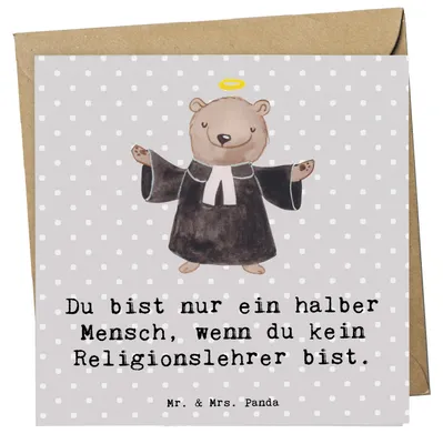 Produktbild von Mr. & Mrs. Panda Klappkarte Religionslehrer Herz - Grau Pastell - Geschenk, Witzig, Glückwunschkarte, Grundschule, Grußkarte, doppelkarte, anlasskarte, faltkarte, Spruch
