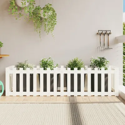 Produktbild von "Rabatt" Garten-Hochbeet/Pflanzgefäß/Pflanzkübel - Lattenzaun-Design Weiß 200x50x50 cm Massivholz Kiefer - Beete CC22788