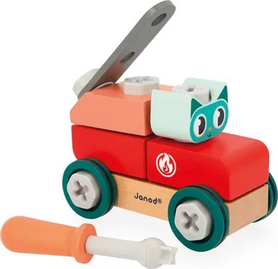 Obrázek produktu pro Janod Brico'Kids - Stavebnice vozík s kočkou - Dřevěná hračka