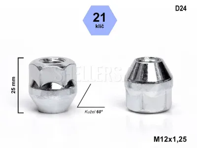Obrázok produktu pre Kuželová matica M12x1,25, otvorená, kľúč 21, D24, výška 25 mm