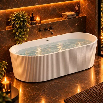 Productafbeelding van ALONI Muffly Vrijstaand Bad - Mat Wit - 170x80x58 cm - Inclusief Afvoerset en Click Waste