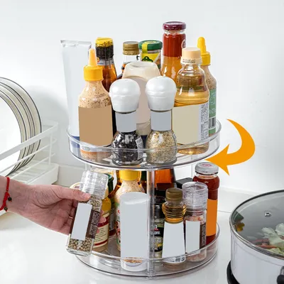 Produktbild von Transparenter Rund Drehbares Gewürzregal, Küchen Organizer Drehteller Gewürzorganiser Doppelschicht-L 27x23.5cm