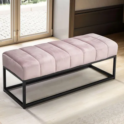 Obrázek produktu pro Lavice sametově růžová 108x40x40 cm lavice čalouněná do chodby s kovovým rámem, designová postel lavice ložnice prošívaná, lavice lavice šatní skříň moderní | Wohnling