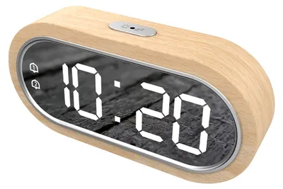 Digitale Holz-Wecker, Doppelalarm, USB, Thermometer, 4 Helligkeitsstufen