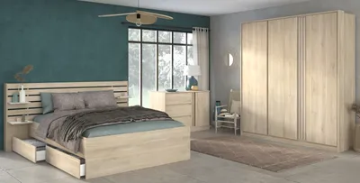 Produktbild von Komplettschlafzimmer "Escale"Eiche mit weiß 3-teilig, 3-türiger Kleiderschrank