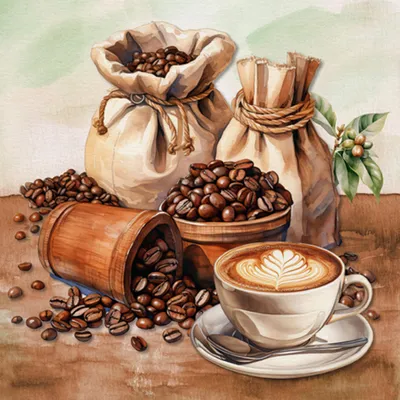 Produktbild von Servietten Papier 33x33cm 3-lagig mit Kaffee & Bohnen Motiv 20 Stück