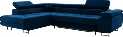 Produktbild von MEBLINI Schlafcouch mit Bettkasten - Ecksofa mit Schlaffunktion - Sofa mit Relaxfunktion und Kopfstützen - Couch L-Form - Eckcouch - Wohnlandschaft - CARL - 272x202x63cm Links - Blau Samt