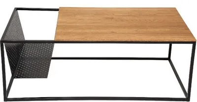 Image de CasaDolce Table de salon LIDIA, chêne massif avec cadre métallique noir, 110x60x40 cm