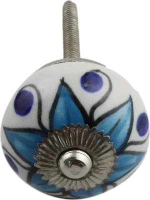 Produktbild von Möbelknauf aus Keramik Shabby Chic - Blume 03 - blau - silber