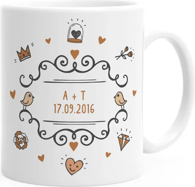 Produktbild von personalisierte Kaffeetasse Name und Datum Initialen oder Wunschtext anpassbarer Text individuelle Geschenke SpecialMe® weiß-orange Keramik-Tasse