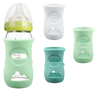Produktbild von Bruchsicherer Babyflaschenhalter, 3 Pack Silikonhüllen für Philips Avent Glasflasche 240 ml, Spülmaschinenfest, BPA-frei (Weiß/Hellgrün/Dunkelgrün)