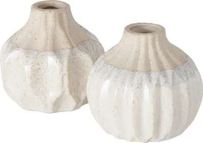 Produktbild von Boltze Moderne Keramikvasen, Cremeweiß, 2er Set, B 10 x H 9 x T 10 cm, reaktive Glasur, angerauhte Oberfläche, rutschfeste Basis, Blumenvase & Tischdekoration