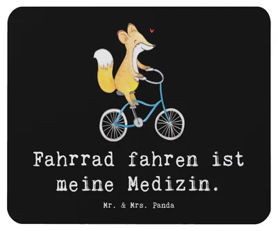 Produktbild von Mr. & Mrs. Panda Mauspad Fuchs Fahrrad fahren - Schwarz - Geschenk, laptop mousepad, Radsport, mousematte, Radeln, Mountainbiking, Trekking, pc, Mouse Pad
