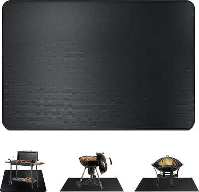 Productafbeelding van Vuurplaats Mat - Onderlegger Haard - Terras Beschermen - 3 Laags Hittebescherming - 46 x 38 cm - Zwart
