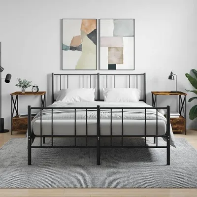 Produktbild von Nachttisch Set 2 Stück aus Holzwerkstoff und Eisen im Industrial Look 50 x 41 x 65 cm mit verstellbaren Füßen für Schlafzimmer und Wohnbereich