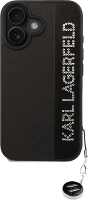 Immagine prodotto di Custodia Karl Lagerfeld per iPhone 16 - Strass e charm Saffiano - Nero