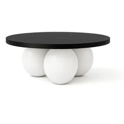 Produktbild von DEKORI_INTERIORS, BELLY runder Couchtisch 75 cm im modernen Stil (Eiche Schwarz/Weiß)