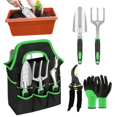 Produktbild von Gartengeräte-Set, bestehend aus 8 Teilen, aus Edelstahl