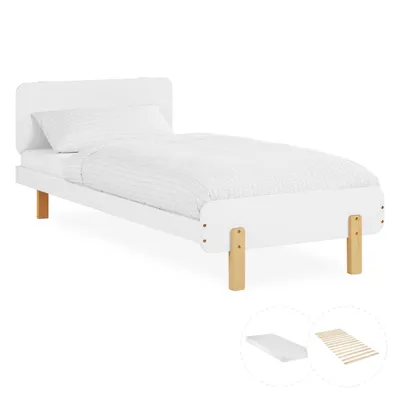 Produktbild von Homestyle4u Holzbett 90x200 Kinderbett mit Lattenrost und Matratze Weiß Jugendbett Kiefer Massivholz